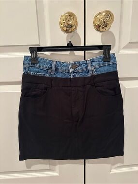 Black Denim-Trim Mini Skirt - sandro size 1